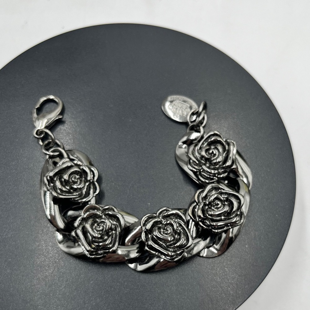 Tutti Frutti Dark Metal Rose Floral Link Bracelet